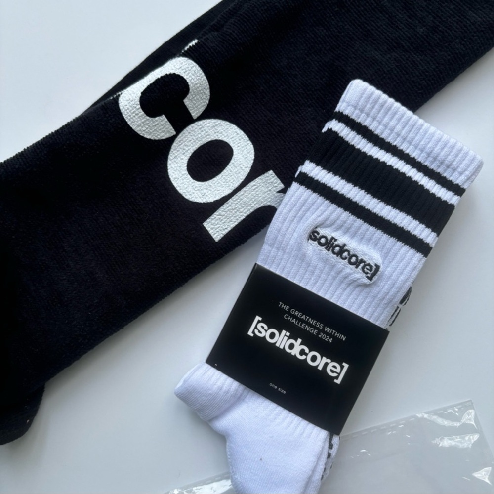 solidcore grippy socks + solidcore towel